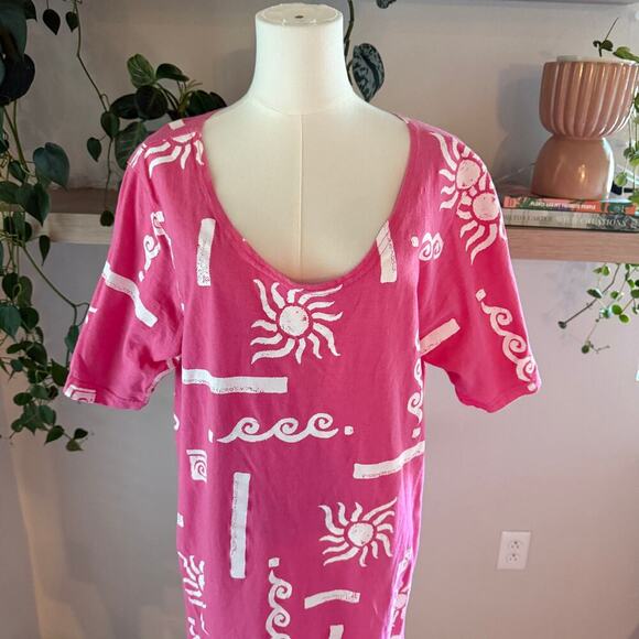 Vintage Cotton Connection Pink Sun Print Maxi Shirt Dress XL Artsy Unique Retro - Picture 3 of 9